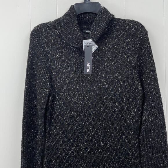 Apt 9 Womens Sweater Mini Dress Small Black Turtleneck Long Sleeve Stretch New - Picture 2 of 14
